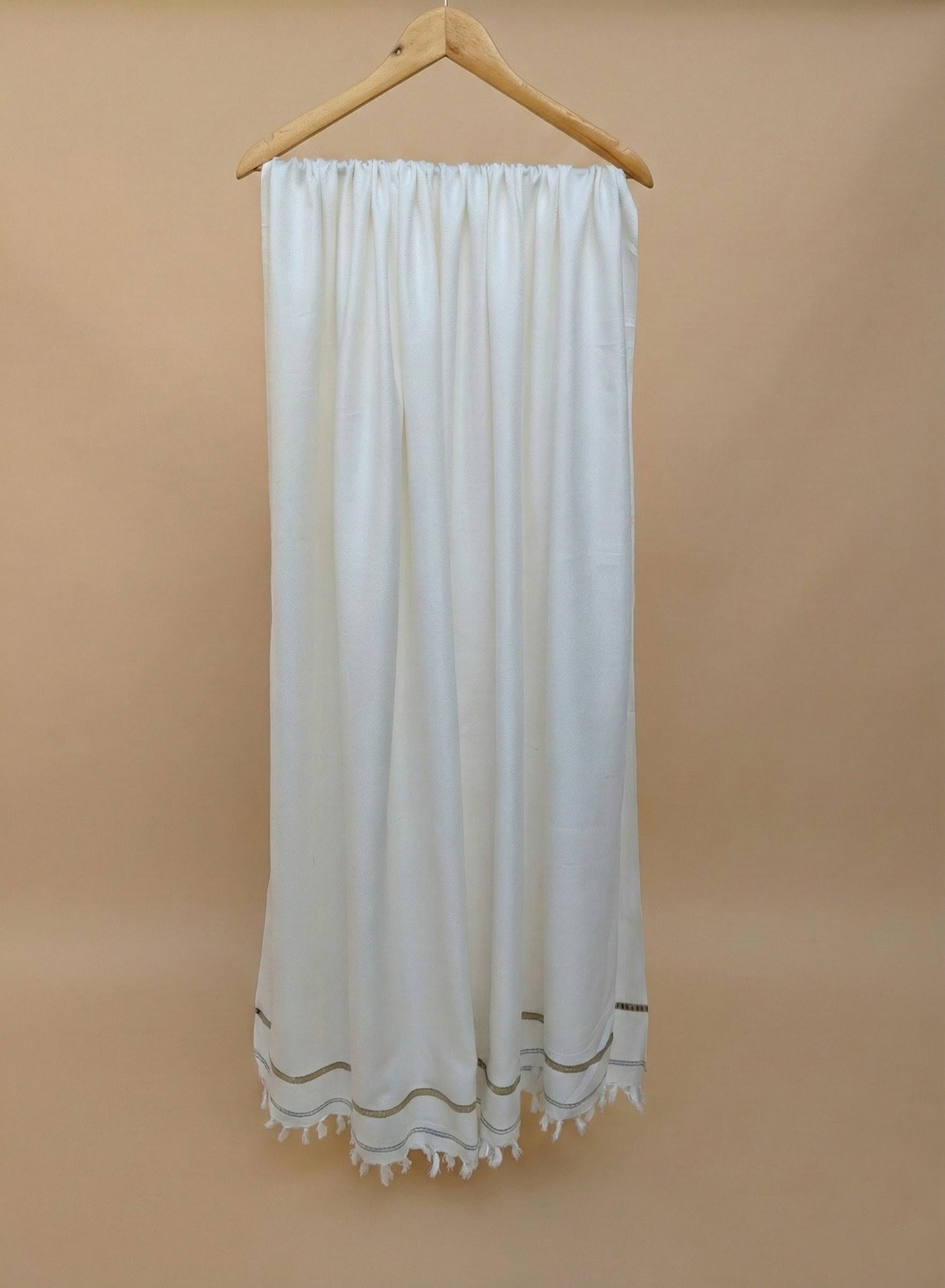 THE WHITE ELEGANCE SHAWL PREMIUM SOFT WRAP WITH ACCENT STRIPES