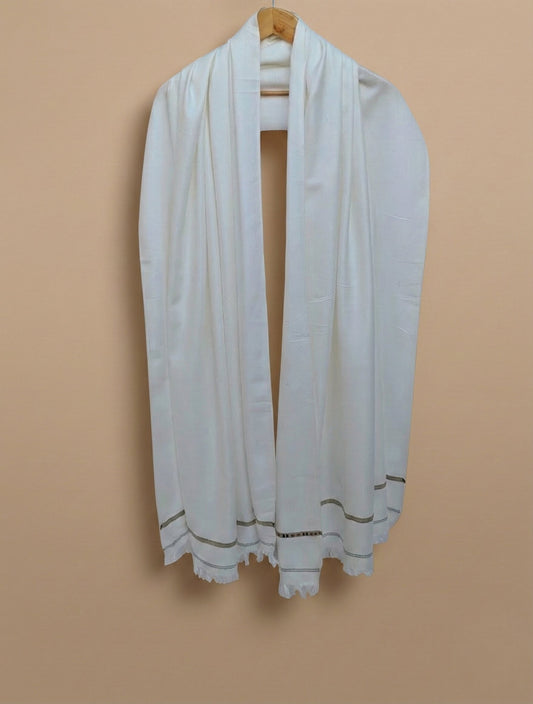 THE WHITE ELEGANCE SHAWL PREMIUM SOFT WRAP WITH ACCENT STRIPES