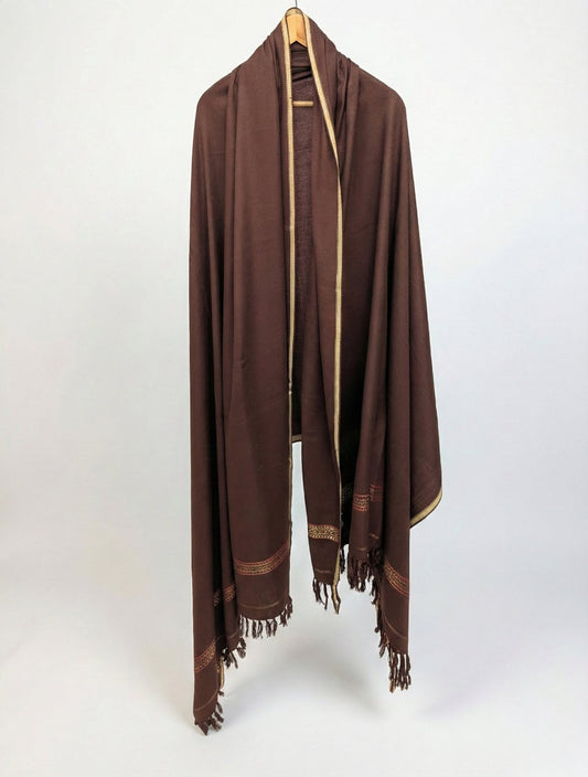 BROWN SHAWL WITH TRADITIONAL BORDER & TASSELS
