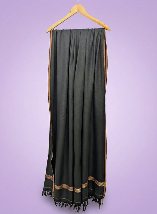 CLASSIC BLACK SHAWL WITH ELEGANT GOLD BORDER & TASSELS