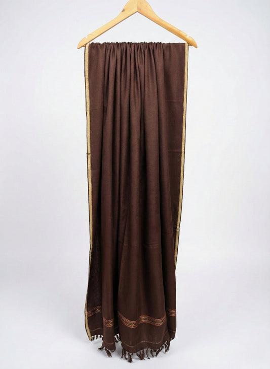 BROWN SHAWL WITH TRADITIONAL BORDER & TASSELS