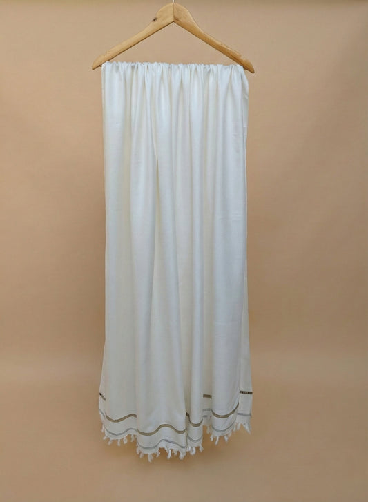 THE WHITE ELEGANCE SHAWL PREMIUM SOFT WRAP WITH ACCENT STRIPES